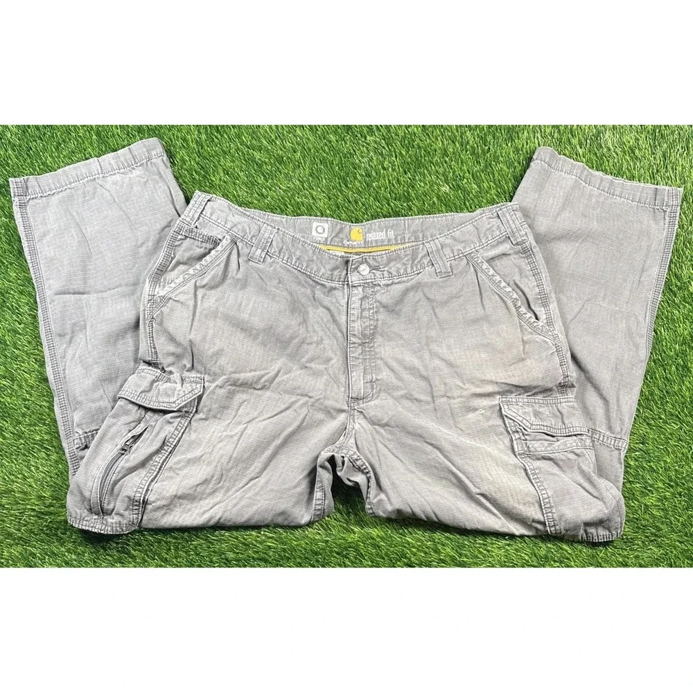 Carhartt Carpenter Mens Cargo Gray 40x30 Relaxed Fit Jeans Pants #14806 Worn